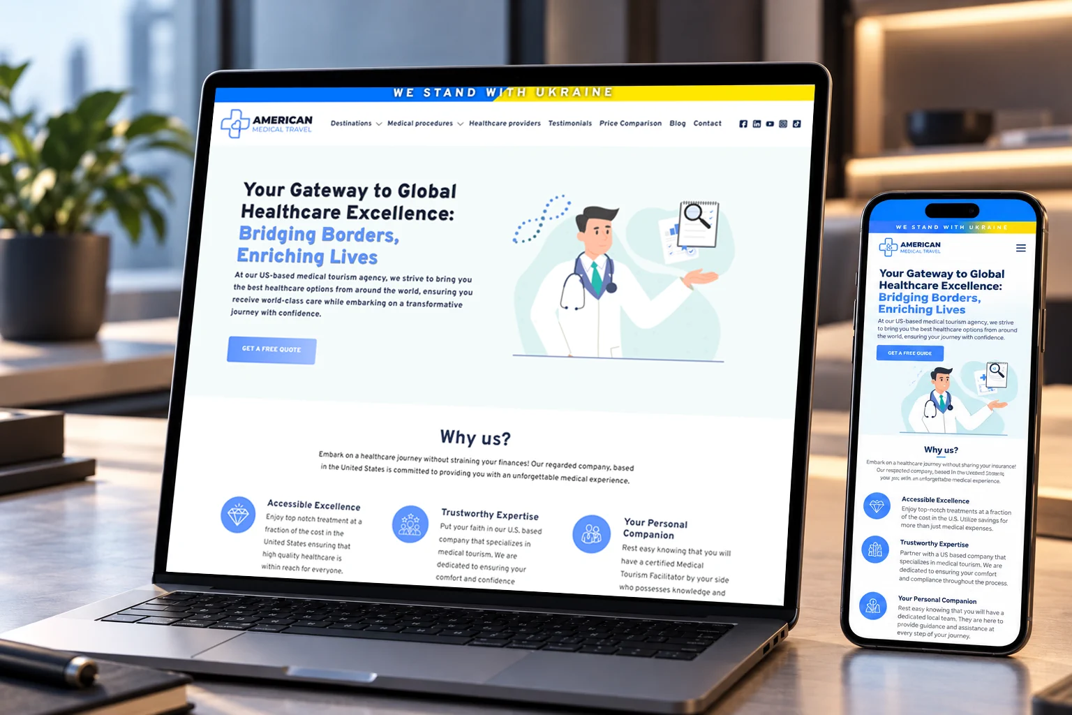 Корпоративний сайт American Medical Travel — розробка Jupiter Design