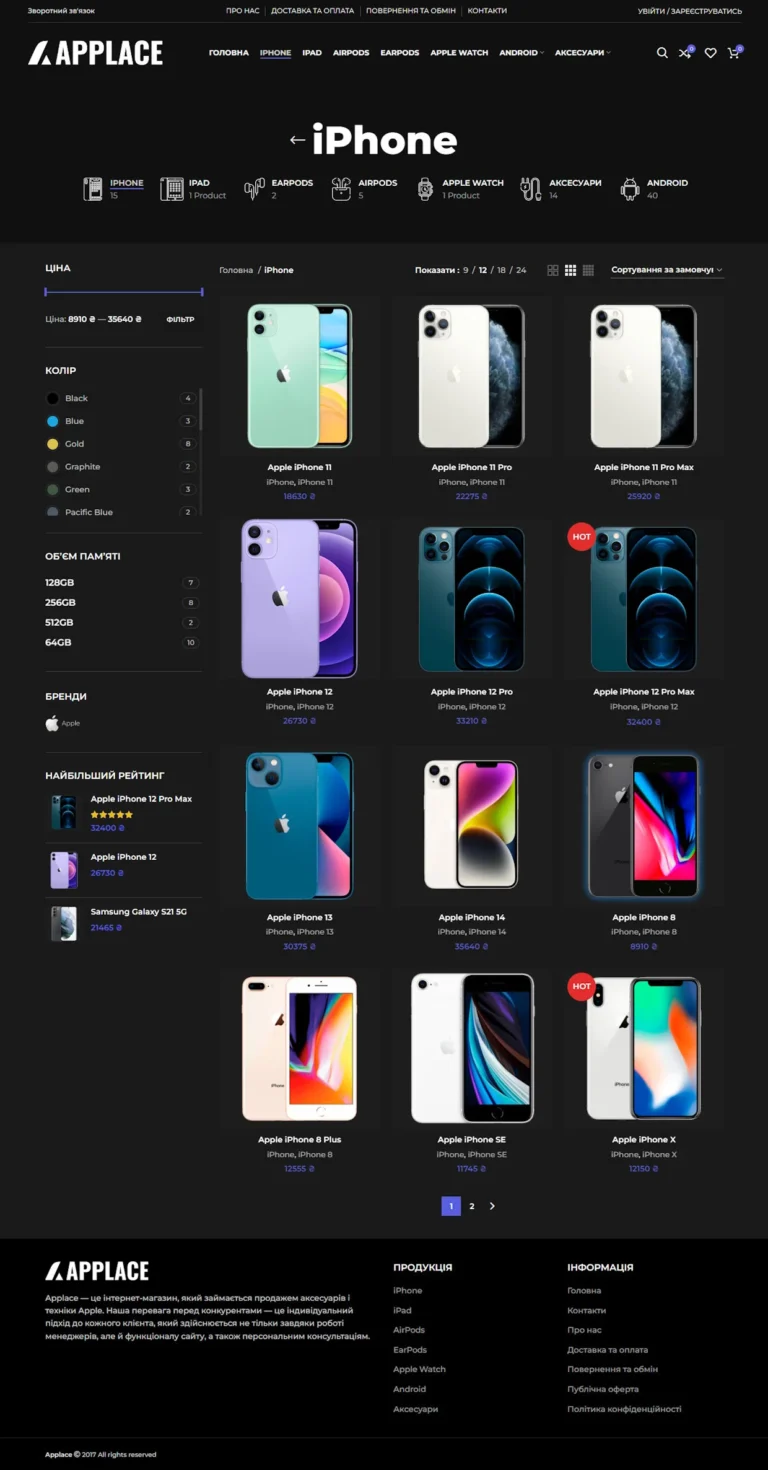 Каталог гаджетів інтернет-магазину Applace на WooCommerce