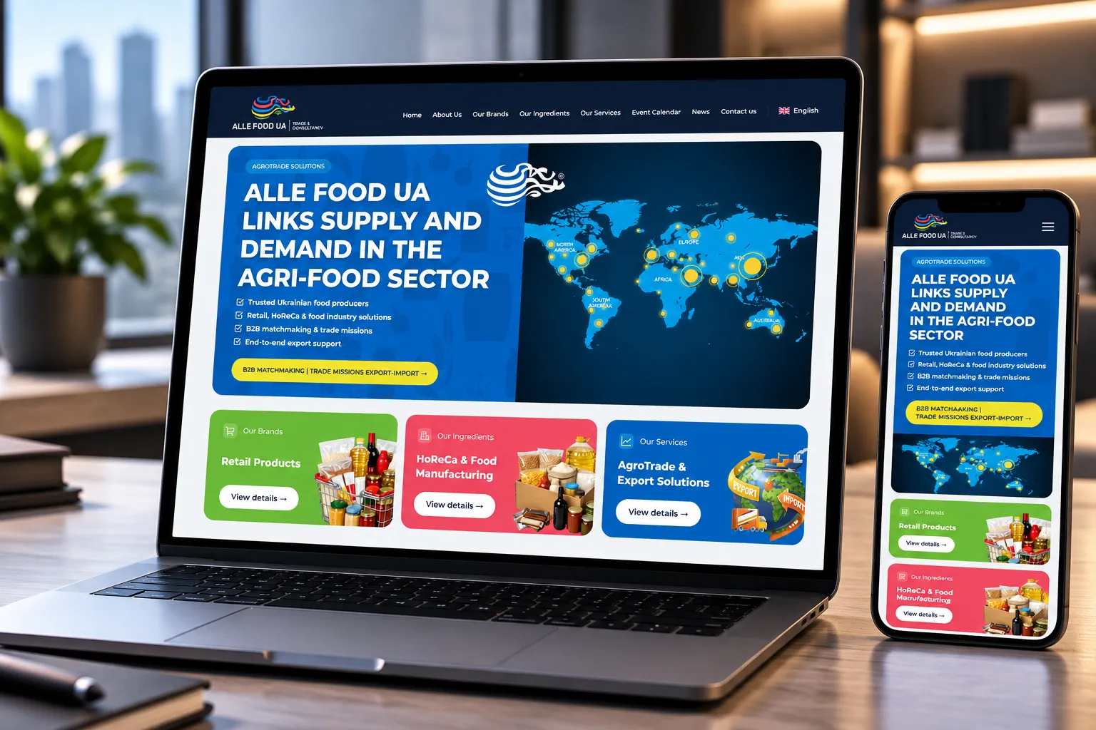 Багатомовний B2B-сайт ALLE FOOD UA — розробка Jupiter Design